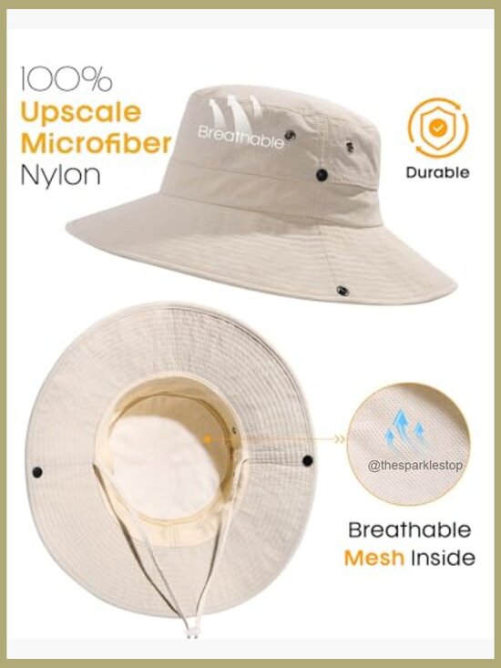 UPF 80+ Sun Hat with Ponytail Hole, Wide Brim, Packable Nylon